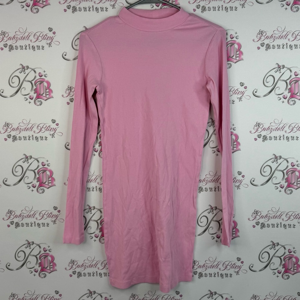 NOBO no boundaries dress turtleneck bubblegum bright Pink Ribbed mini dress